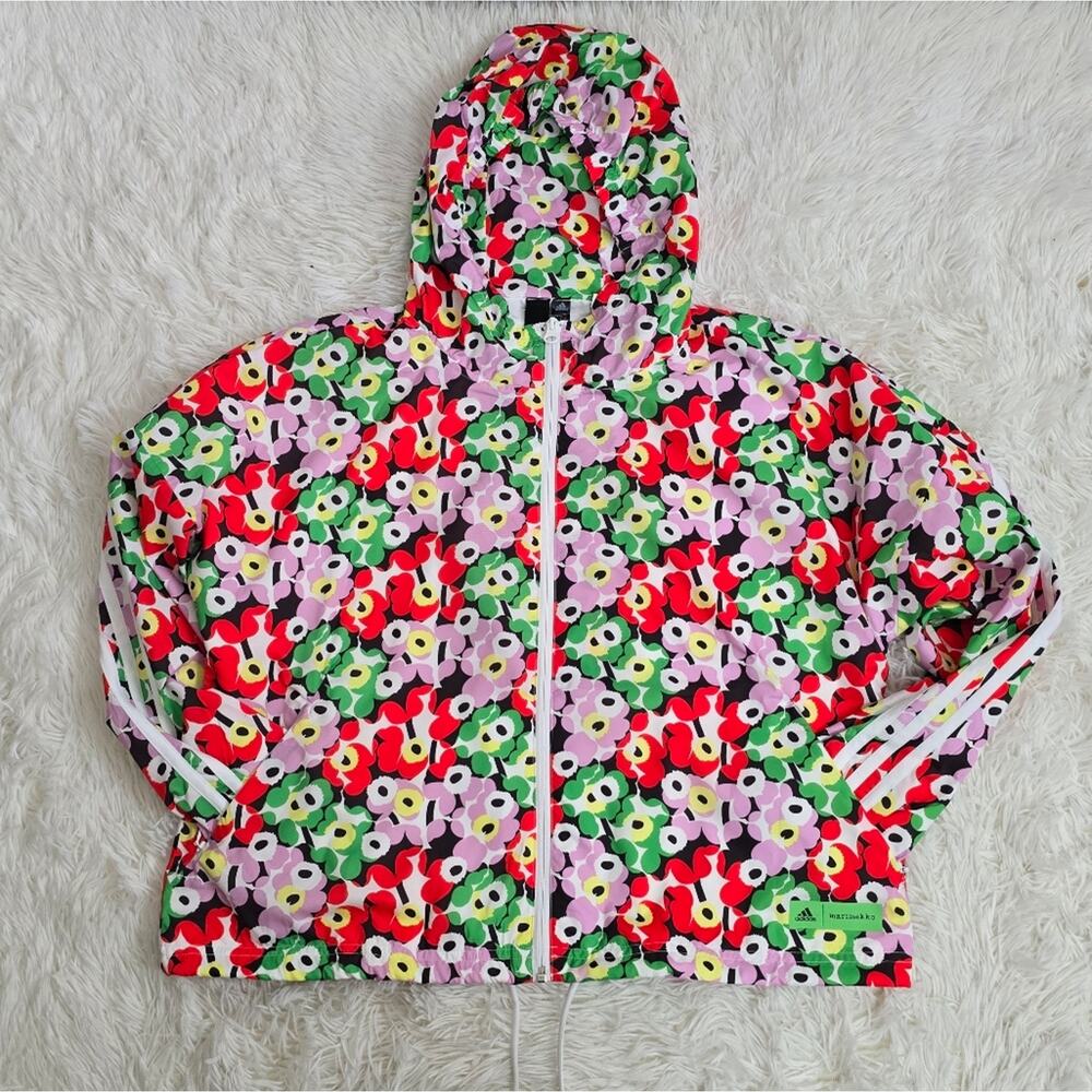 Adidas Merimekko Primegreen Colorful Floral Windbreaker Jacket NWT Small - Picture 13 of 14